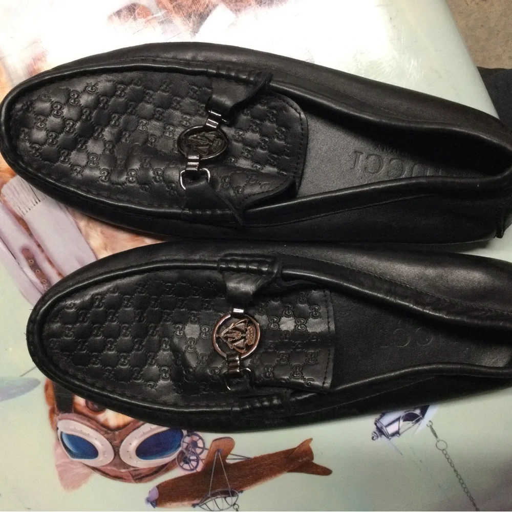 Gucci Black Leather GG-Embossed Horsebit Loafers